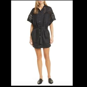 $395 FRAME SHORT SLEEVE PEASANT BOHEMIAN STYLE SHIRT SHORT DRESS BLACK XS